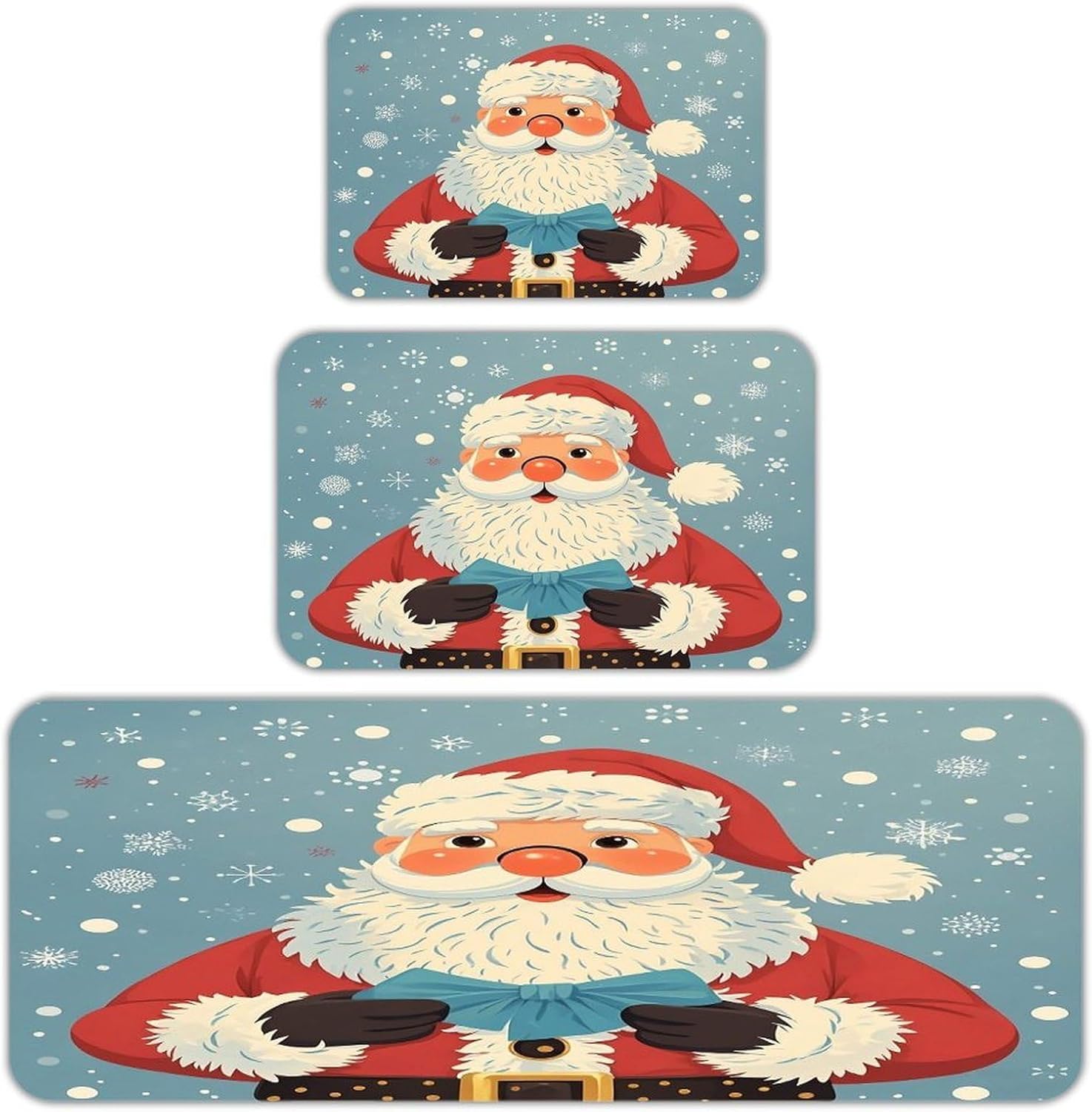 Christmas Santa Claus Kitchen Mats for Floor 3PCS Waterproof Low-Profile Kitchen Rugs Floor Mat Non Slip Anti Fatigue Mats Comfort Standing Mat Runner Rug Area Rug 6"x24"+20"x31"+17"x47"