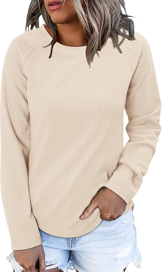 ONLYSHE Womens Shirts Long Sleeve Crewneck Tunic Tops Casual Lightweight Knit Solid Color Sweatshirts Trendy Blouse Basic Tee