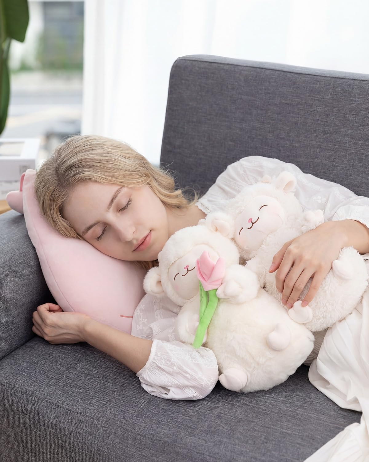 MINISO 11 Inch Sheep Plush - Standing Fluffy Lamb Stuffed Animal Doll, Super Soft Huggable Stuffy Toy for Kids & Adults (White)