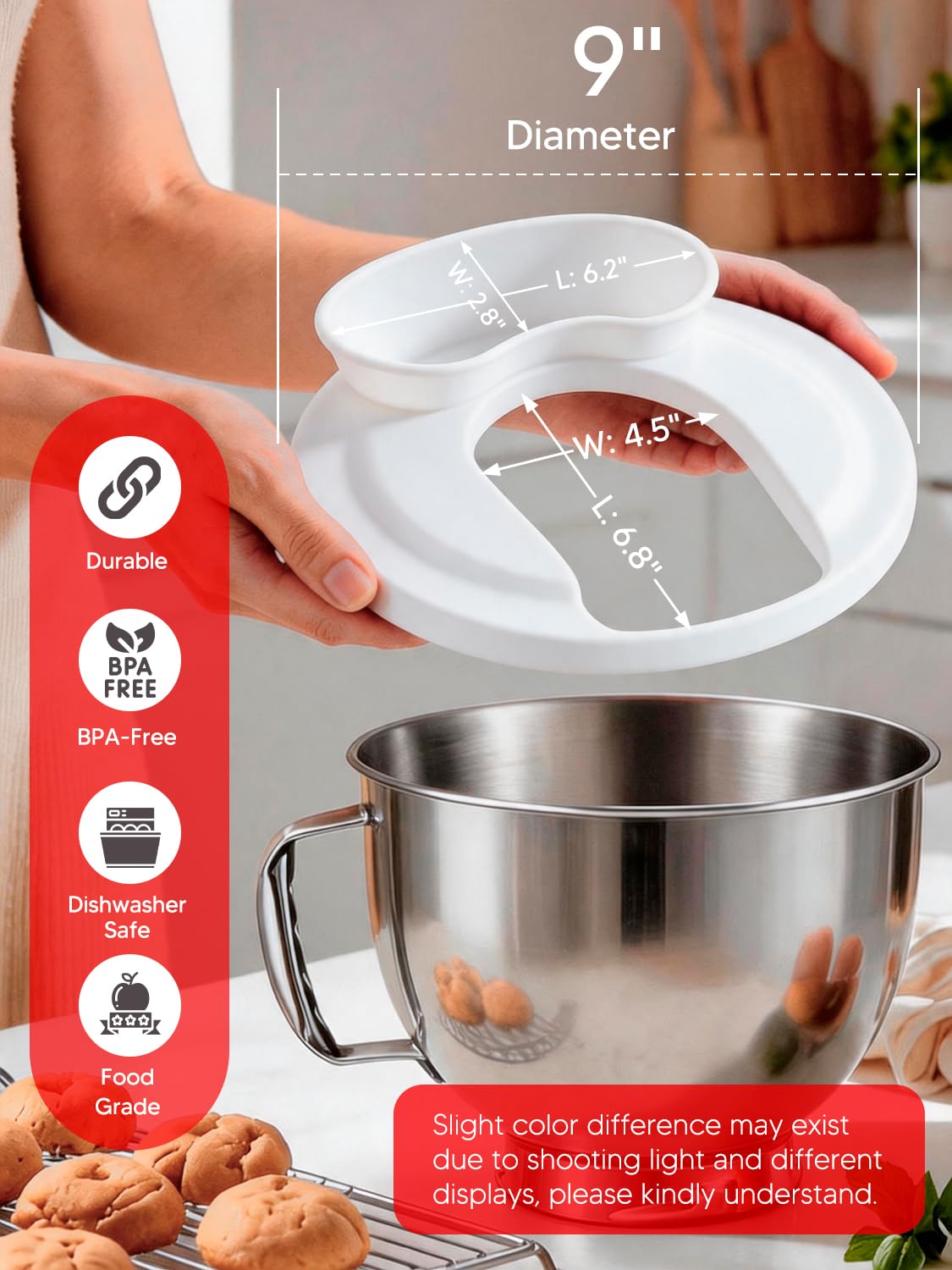 Kitchen Aid - Protector de salpicaduras de silicona para batidora de pie y batidora de cabeza inclinada, 4.5-5 cuartos de galón, escudo de vertido y embudo de harina, accesorios y accesorios de