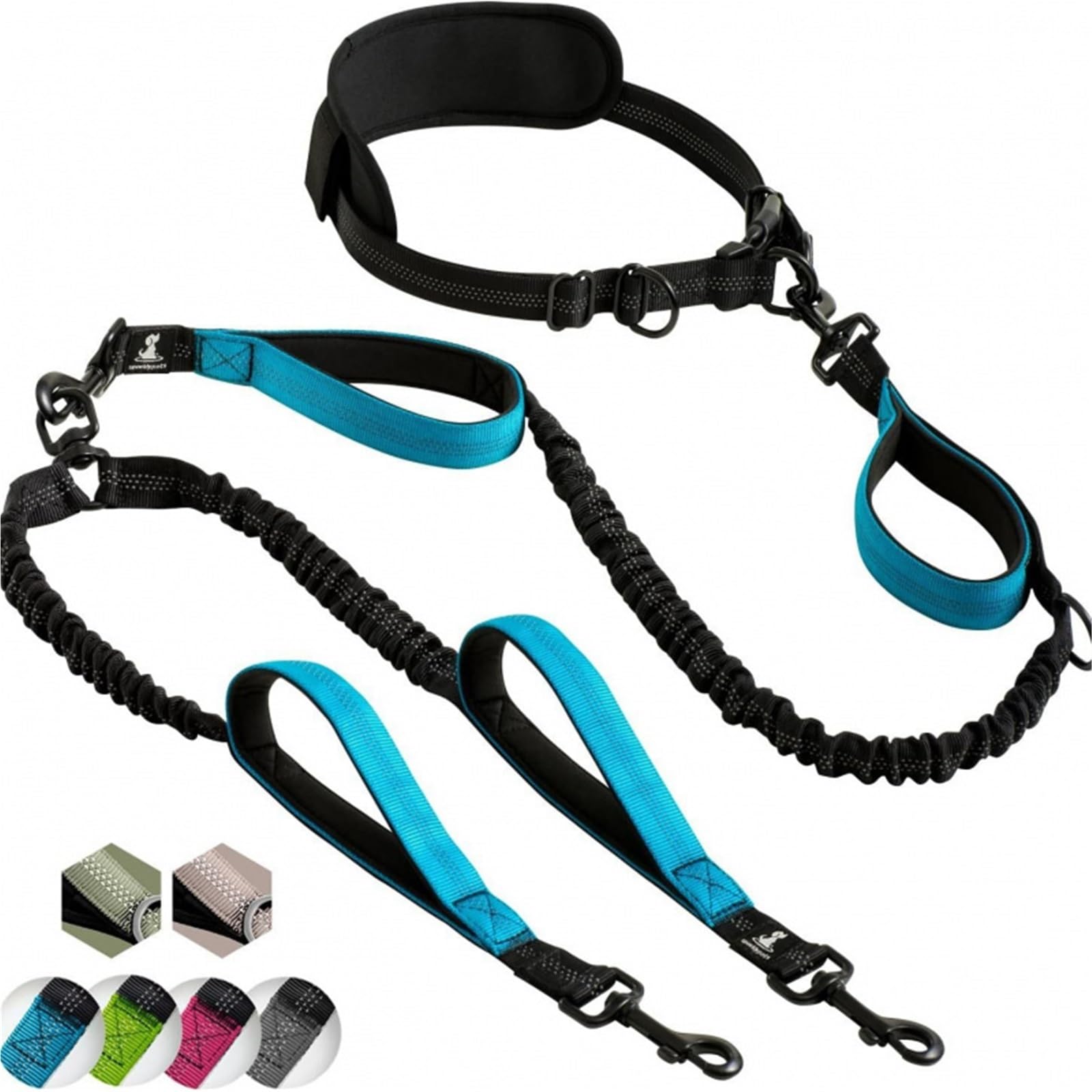 Corde de Traction à Double extrémité for Chien, idéale la Course Pied, Le Fitness, multifonctionnelle Laisse Mains Libres Chien(Black Blue)