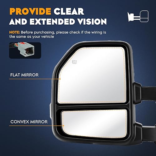 Miniatura 7 de Espejos de remolque para Ford F-150 2015 2016 2017 2018 2019 2020 Sensor de temperatura con luz LED de señal de giro manual plegable telescópico