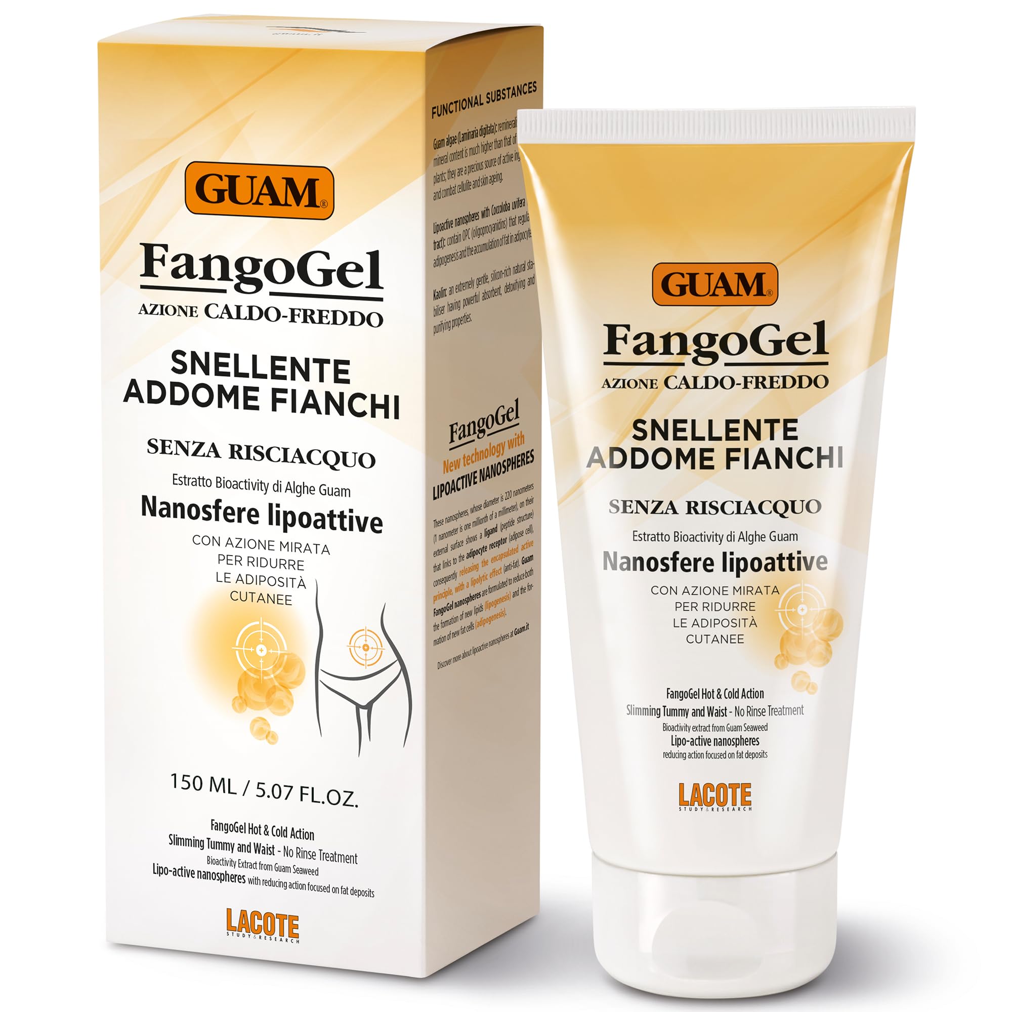 Guam, FangoGel Schlankheitsmittel für Bauch und Hüften, Wärmekälte-Wirkung ohne Ausspülen, gezielte Wirkung zur Reduzierung von Fettdepots auf der Haut, Made in Italy, 150 ml Packung