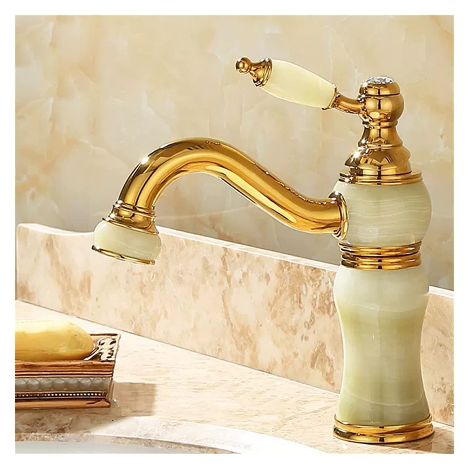 Bathroom Faucet Brass and Jade Faucet Bathroom Basin Faucet Sink Mixer Tap Gold Sink Faucet Bath Basin Sink Faucet Easy to Install(Multi)