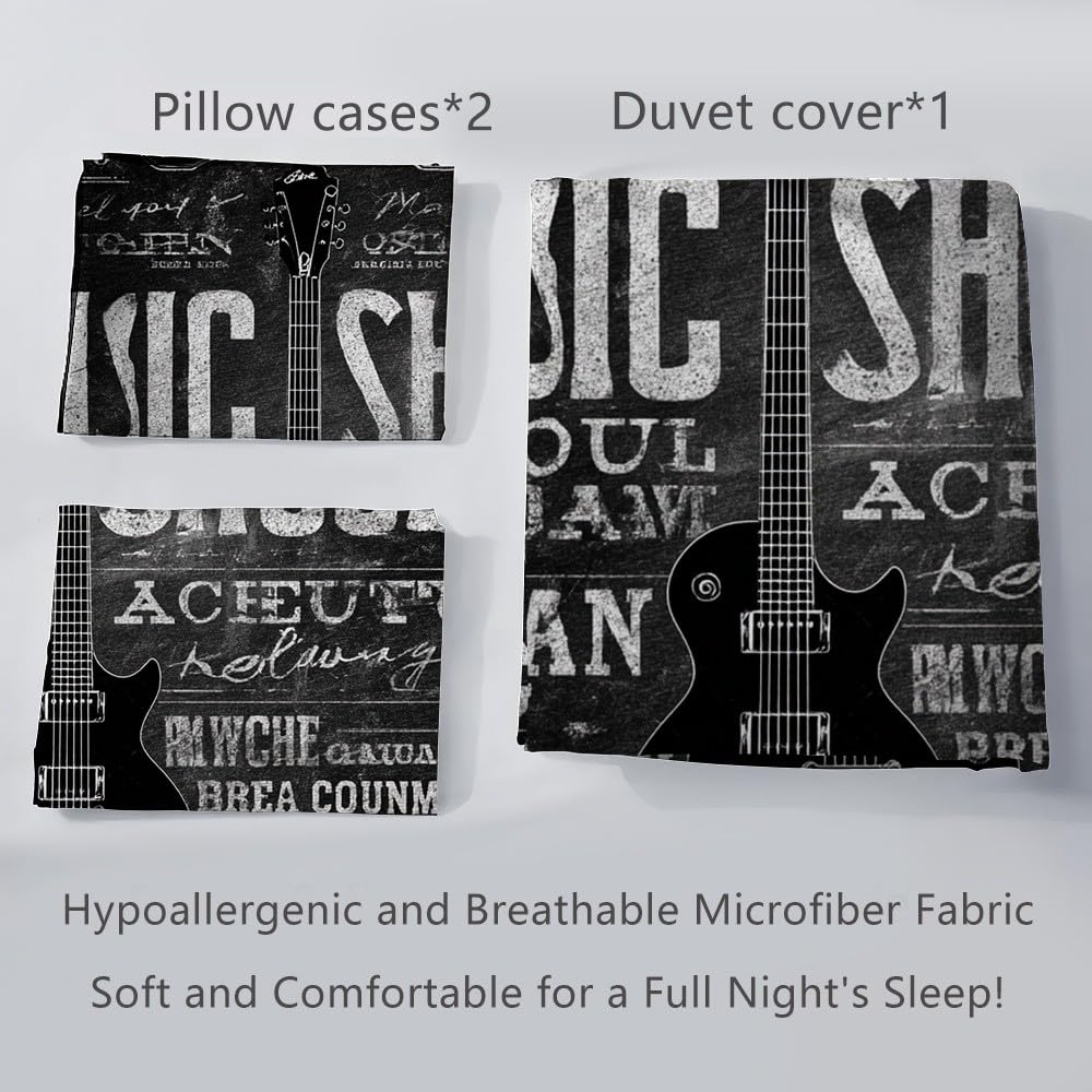 3D Funda nórdica 240x220 cm Tema De MúSica Retro Funda nórdica con Cremallera, 3 Piezas Negro Ropa de Cama de Microfibra Cama 150cm Ultra Suave para niños Adolescentes y Adulto