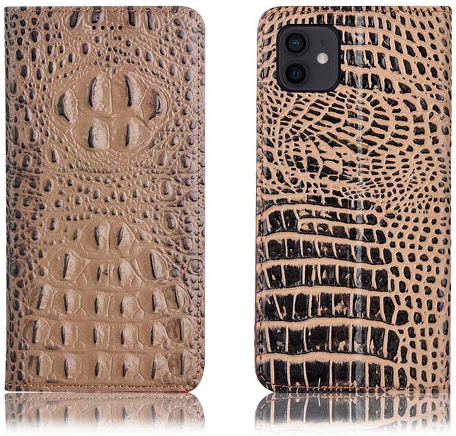 Étui iPhone 12 KANUZ en cuir marron avec fente carte et béquille
