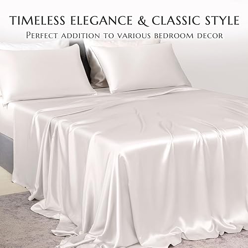 Miniatura 2 de THXSILK Sábanas de seda tamaño completo, 19 Momme 100% seda morera, juego de 4 piezas sin costuras sábana bajera ajustable  suave, ligero, lavable a