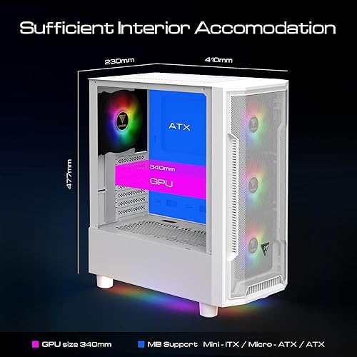 Miniatura 4 de GAMDIAS ATX Mid Tower ARGB - Carcasa para computadora de videojuegos con vidrio templado lateral, 4 ventiladores ARGB PWM integrados de 4.724 in