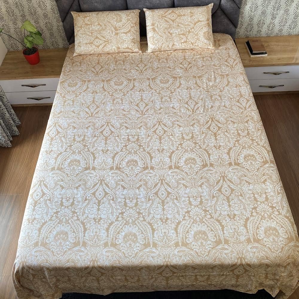 Floral Printed Design Soft Sateen 100% Cotton 400 Thread Count Bedding Set - Sleek, Smooth, & Breathable (Floral Printed Sand, 4PC Sheet Set- Twin XL)