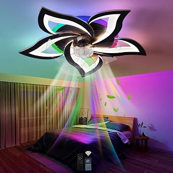 Ceiling Fans with Lights,Remote Control and App,Smart RGB Fan Light with Reversible and Timer,Modern Led Fan Lamp with 6 Speed and Silent,for Bedroom Living Room Office,Black
