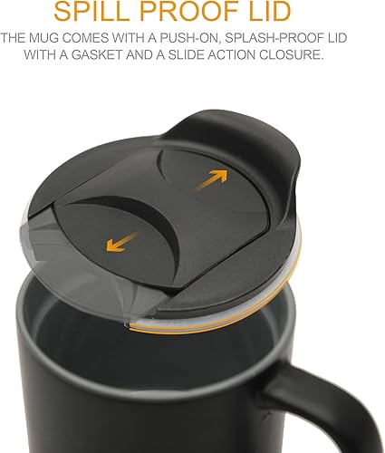 Miniatura 4 de Life's Easy Taza de café de 12 oz con fondo de corcho aislado y tapa a prueba de salpicaduras a presión, color negro