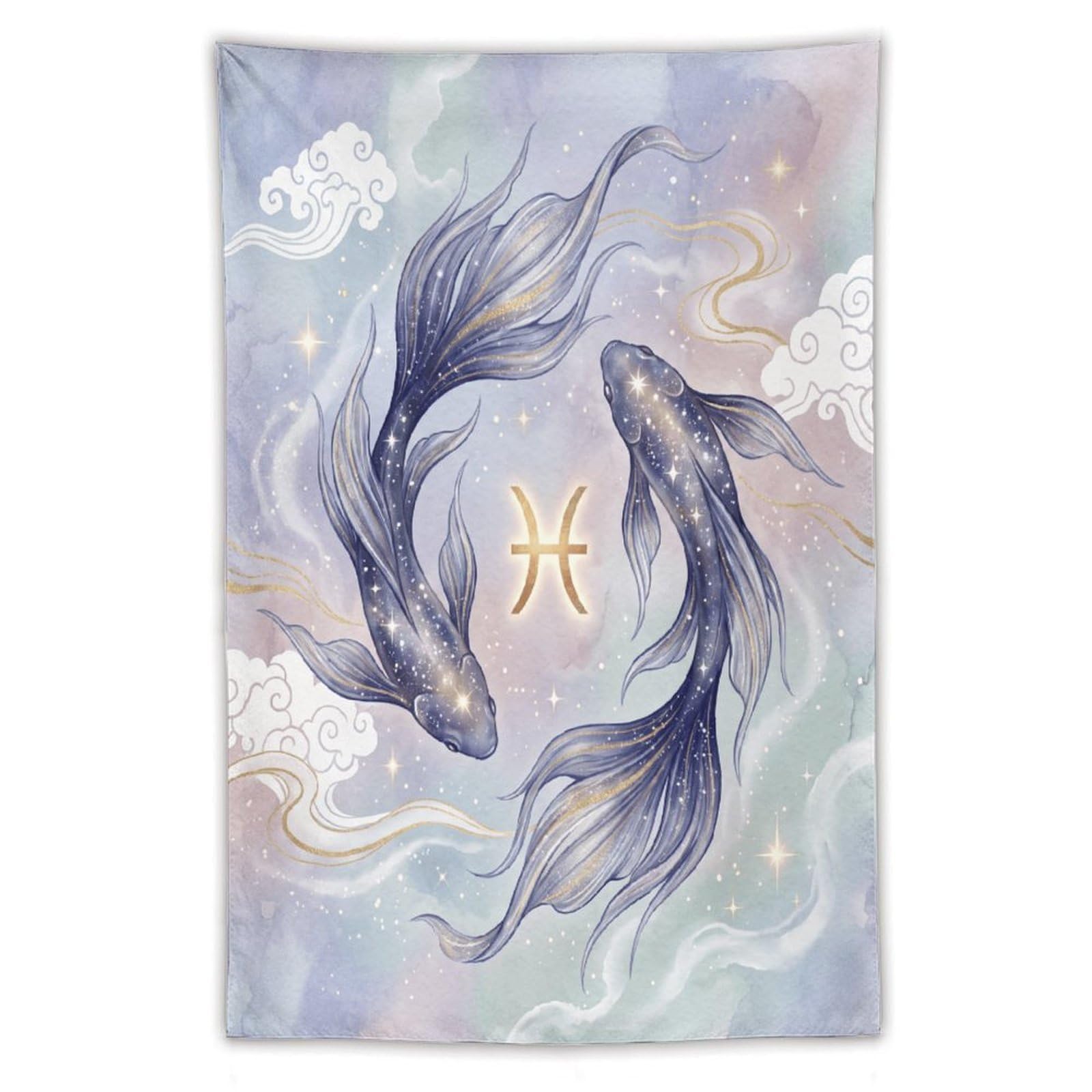 W7C8U2X3 Pisces Koi Pastel Wall Tapestry, Ukiyo-e Style, Bedroom
