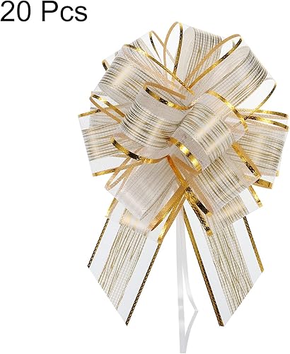 Miniatura 3 de MECCANIXITY 20 lazos grandes de 7 pulgadas para envolver regalos, cinta de organza color blanco crema para cestas de boda, regalos de fiesta de