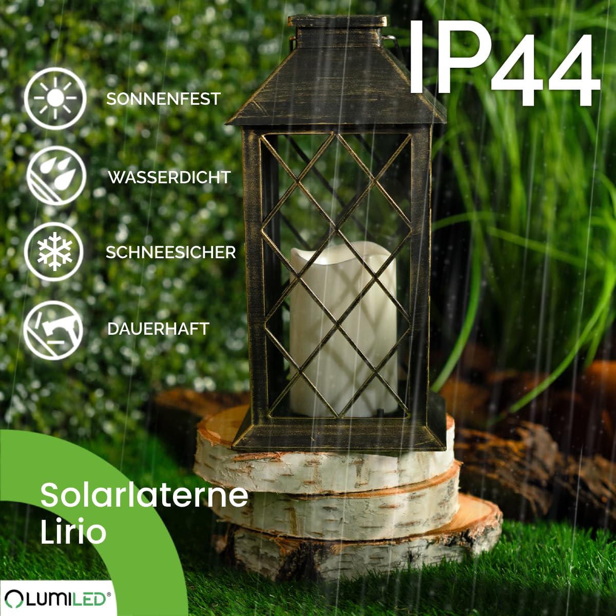 LUMILED 4x Set Solarlaterne Außen Solar Laternen Draußen LED Glas Laterne Solarleuchte Kerze Flammeneffekte Kerzenlaterne IP44 Vintage Patina Hängend Dekorative Außenleuchte Gartenlampe