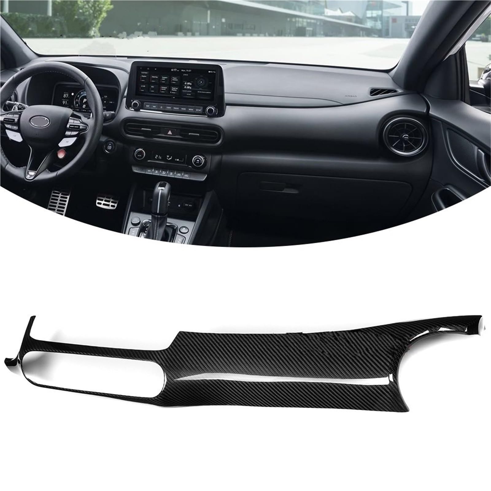 Folia na panel‌ Okleina skrzynia biegów‌ LHD Carbon Fiber pasuje do Hyundai N Kona N 2021 2022 2023 Wnętrze samochodu Konsola środkowa Panel deski rozdzielczej Pasek Pokrywa Wykończenie