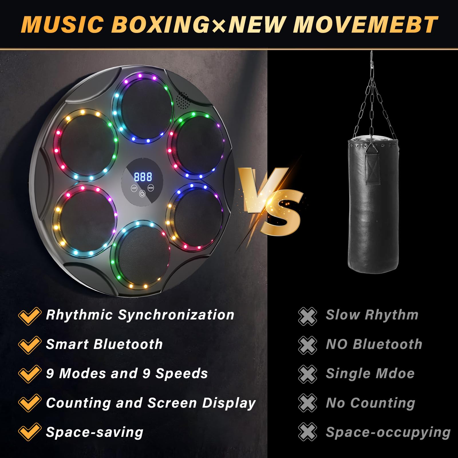 TODO Music Boxing Machine, Smart Bluetooth LED Musik Boxmaschine, 9 Geschwindigkeitsmodi und Bunte Lichter, für Kinder und Erwachsene, Weihnachten Geschenk