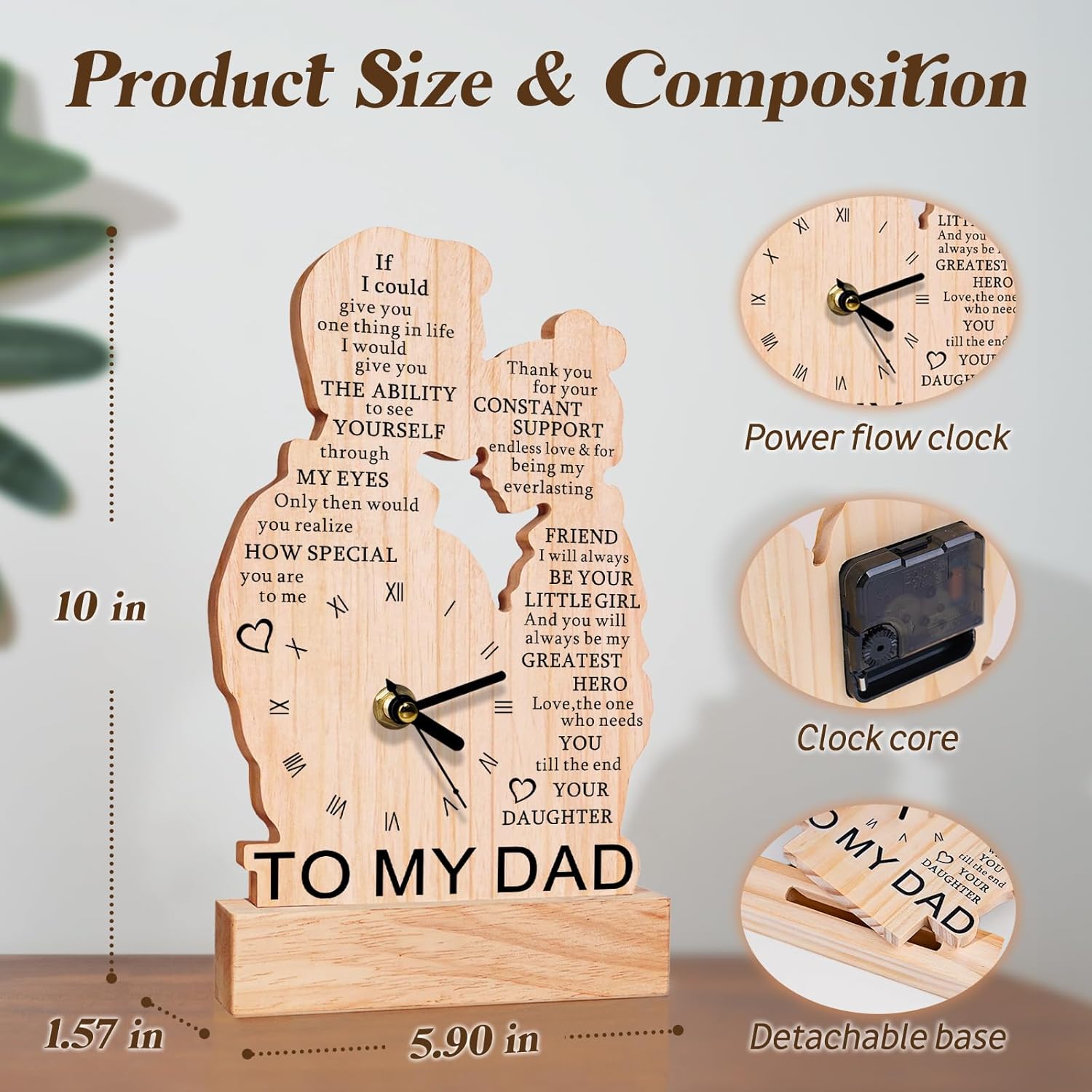 Dad Gifts from Daughter, Wooden Clock Gifts for Dads, Dad Birthday Gift, Fathers Day Christmas Thanksgiving Present for Father Papa Daddy Stepdad, to My Dad Meaningful Keepsake DIY Clock - Image 3