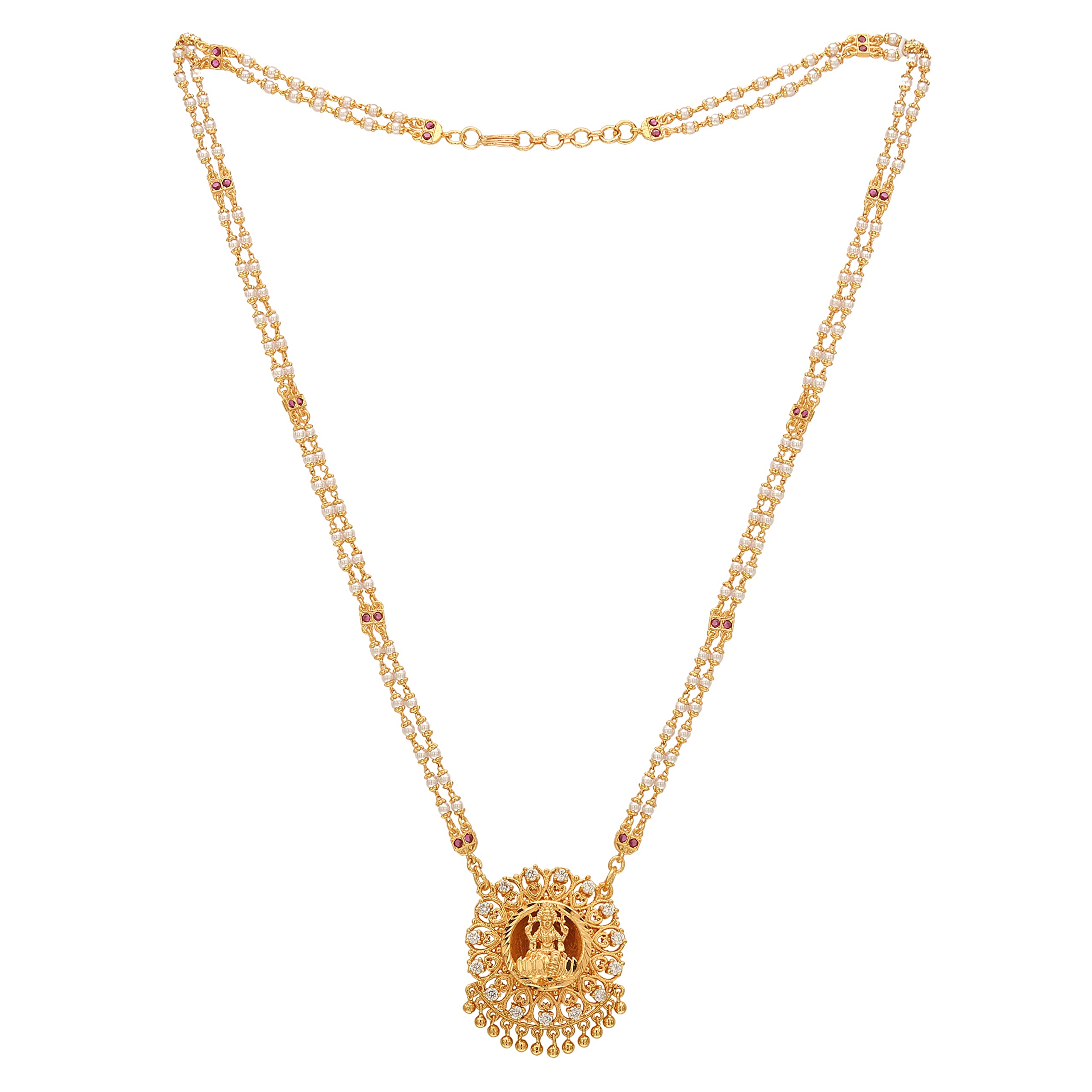 Radhas Creations Alloy 22K Yellow Gold Plated Pendant Pearl Double Line Chain Necklace For Womens & Girls - Gold (B09VH511G8) Amazon Price History, Amazon Price Tracker