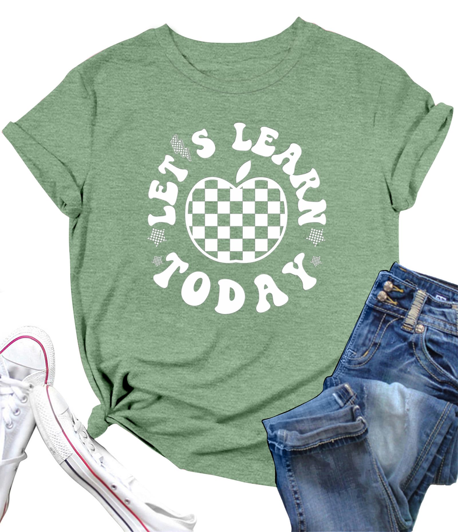 LAZYCHILD Teacher Shirts for Women: Teacher T-Shirt Apple Graphic Shirt Teaching Life Teacher Gifts Tees Tops