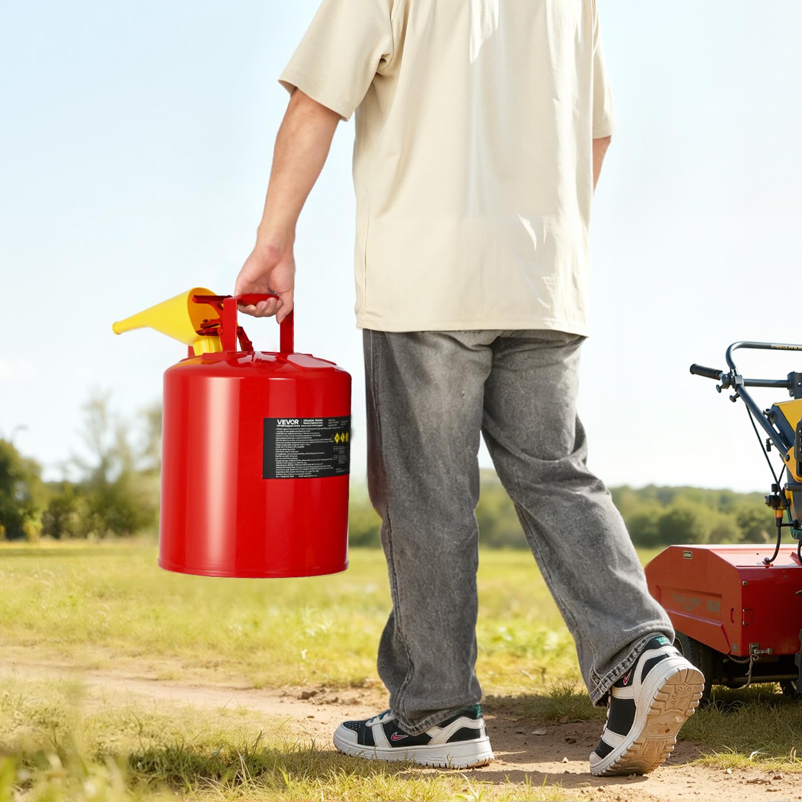 VEVOR Tanica di Sicurezza per Benzina Tanica di Sicurezza Rossa da 19 Litri di Tipo I per Benzina con Parafiamma in Acciaio Inossidabile, Coperchio a Chiusura Automatica e Imbuto in PE