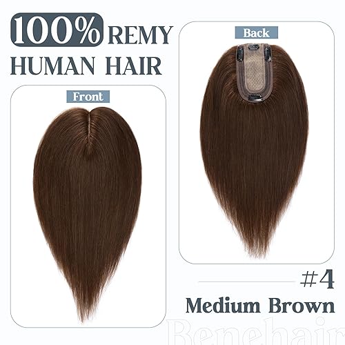 Miniatura 2 de Benehair Toppers de cabello humano para mujer, 100% cabello humano Remy, densidad del 150%, sin flequillo, 2.8 x 5.1 in, base de seda, piezas de