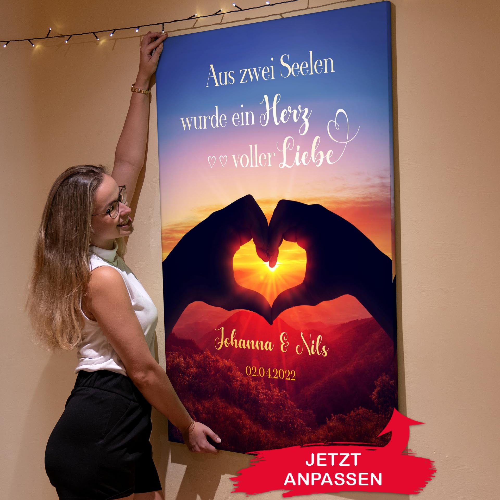 Liebesleinwand Personalisierte Geschenke | Leinwandbild Geschenk für sie und ihn zum Geburtstag, Hochzeitstag, Jahrestag gestalten | Herzensblick