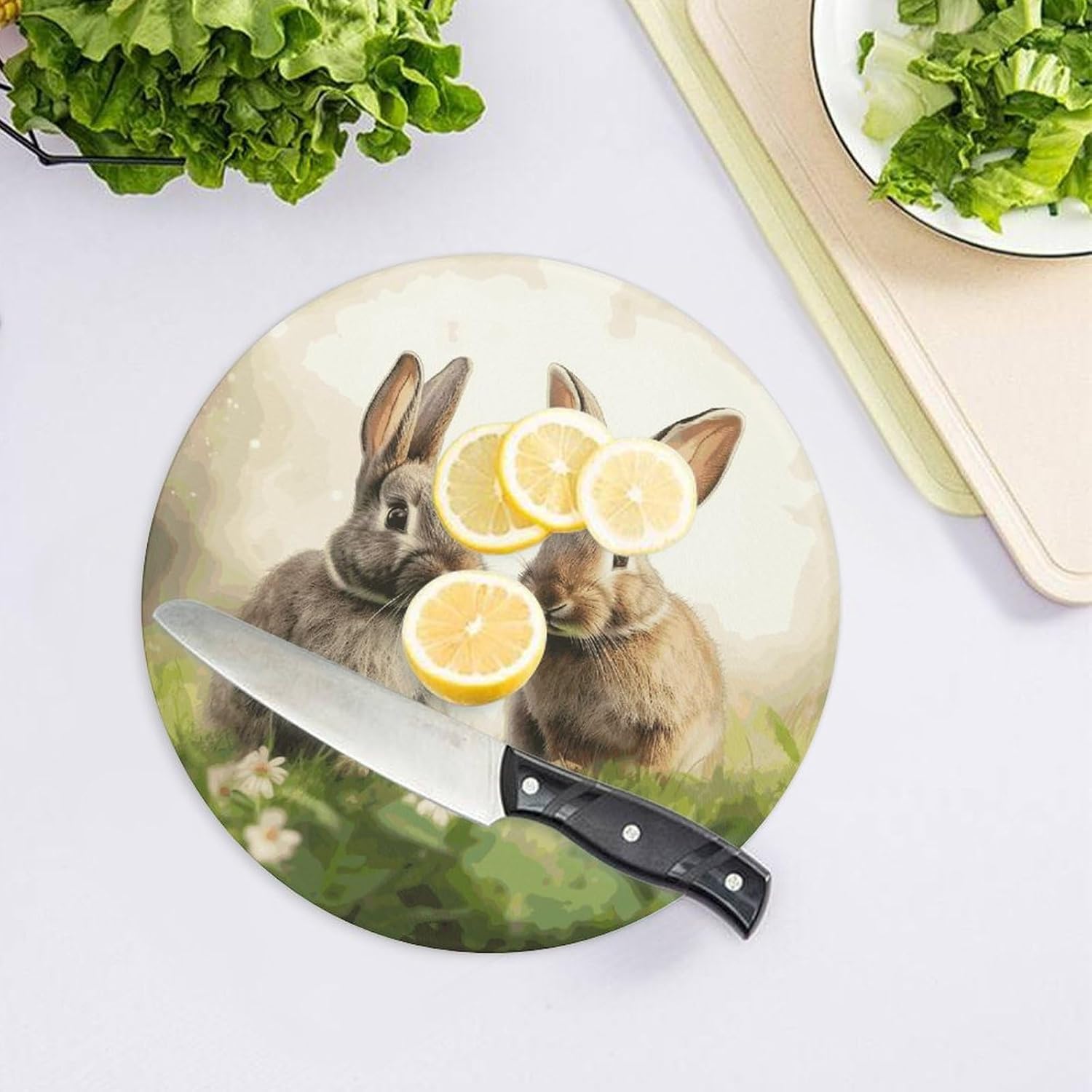 Funny Rabbits Round Tempered Glass Cutting Board image 4