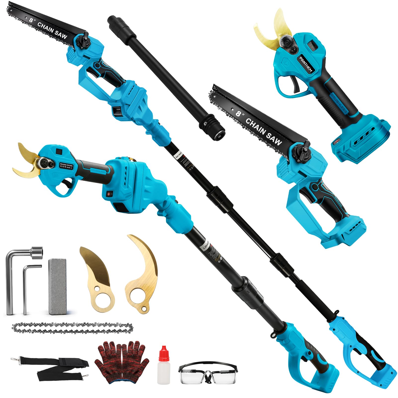 4IN1 Akku Astschere Kettensäge, 45mm Elektro Gartenschere & 8 Zoll Kettensäge Mit 2m Teleskopstiel, kompatibel mit Makita 18V Akkus (ohne Akku), bürstenloser Motor, Arbeitshöhe bis 4,5ft-8ft