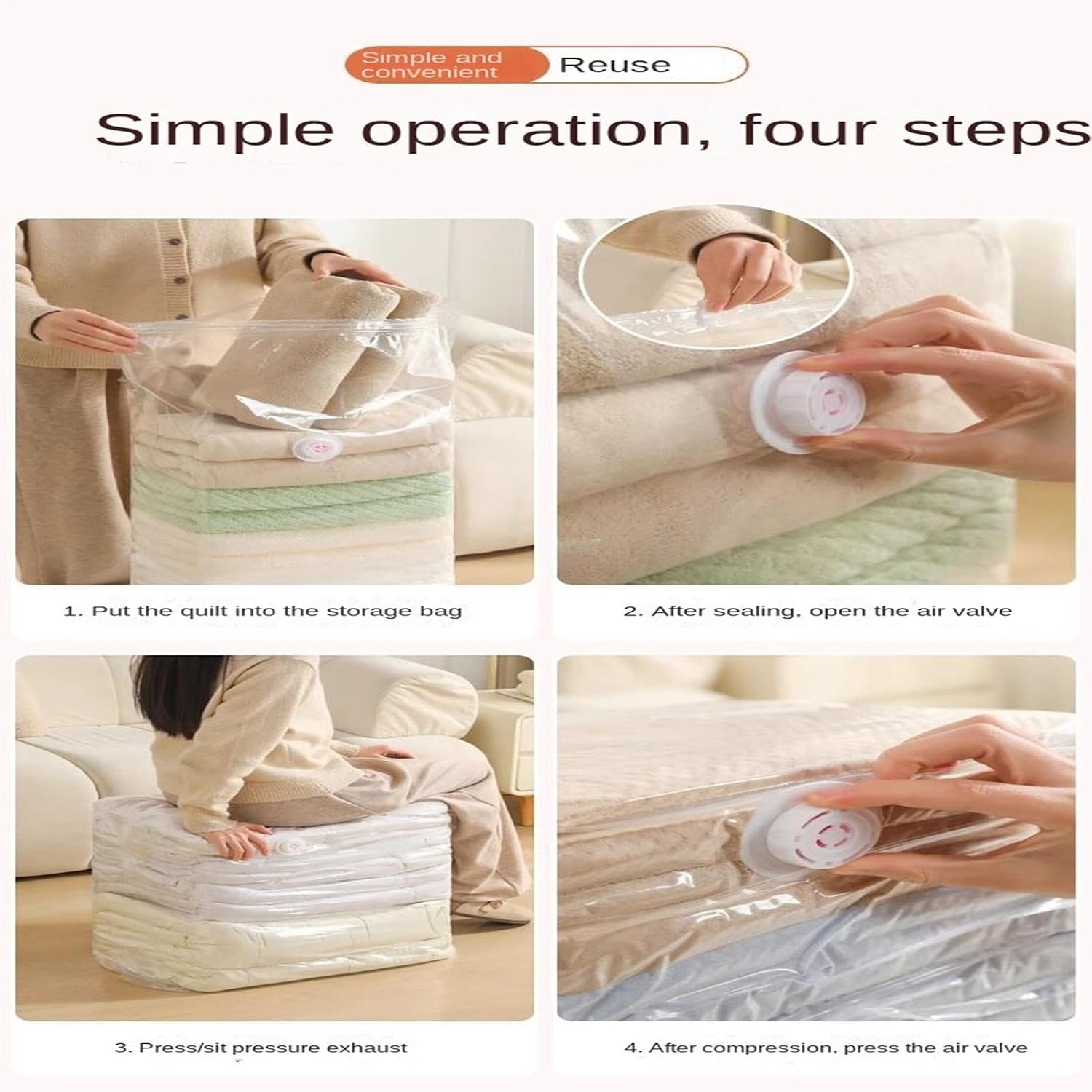 Vacuum Storage Bags Reusable No Pump image 4