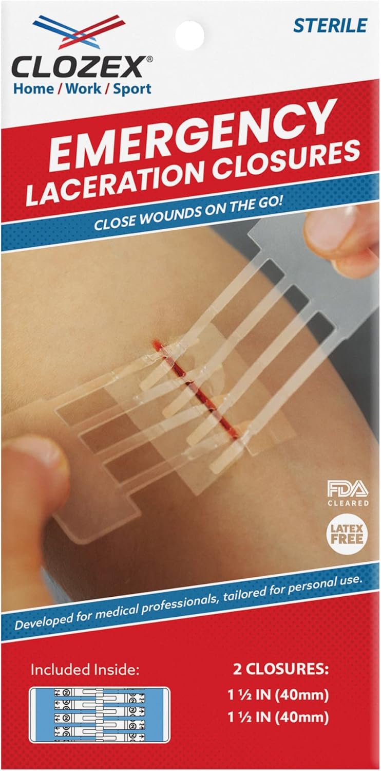 Clozex Emergency Laceration Closures - Repair Wounds Without Stitches. FDA Cleared Skin Closure Device for 2 Individual Wounds Or Combine for Total Length of 3 Inches. Life Happens, Be Ready