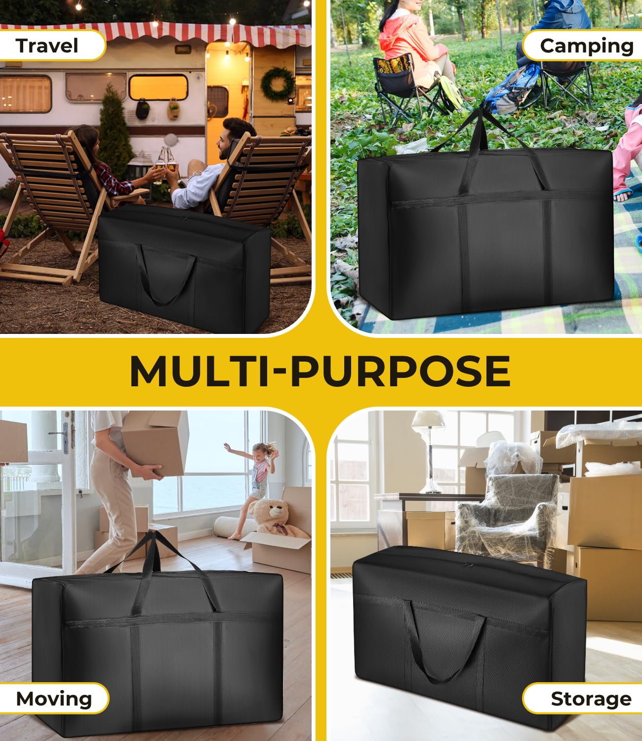 Lot De 2 Grands Sacs De Rangement De 105 L Avec Fermetures éclair Pour Déménagement, Vêtements, Literie, Couettes, Couvertures, Sacs De Déménagement, Conteneurs De Rangement De Noël (bleu Foncé