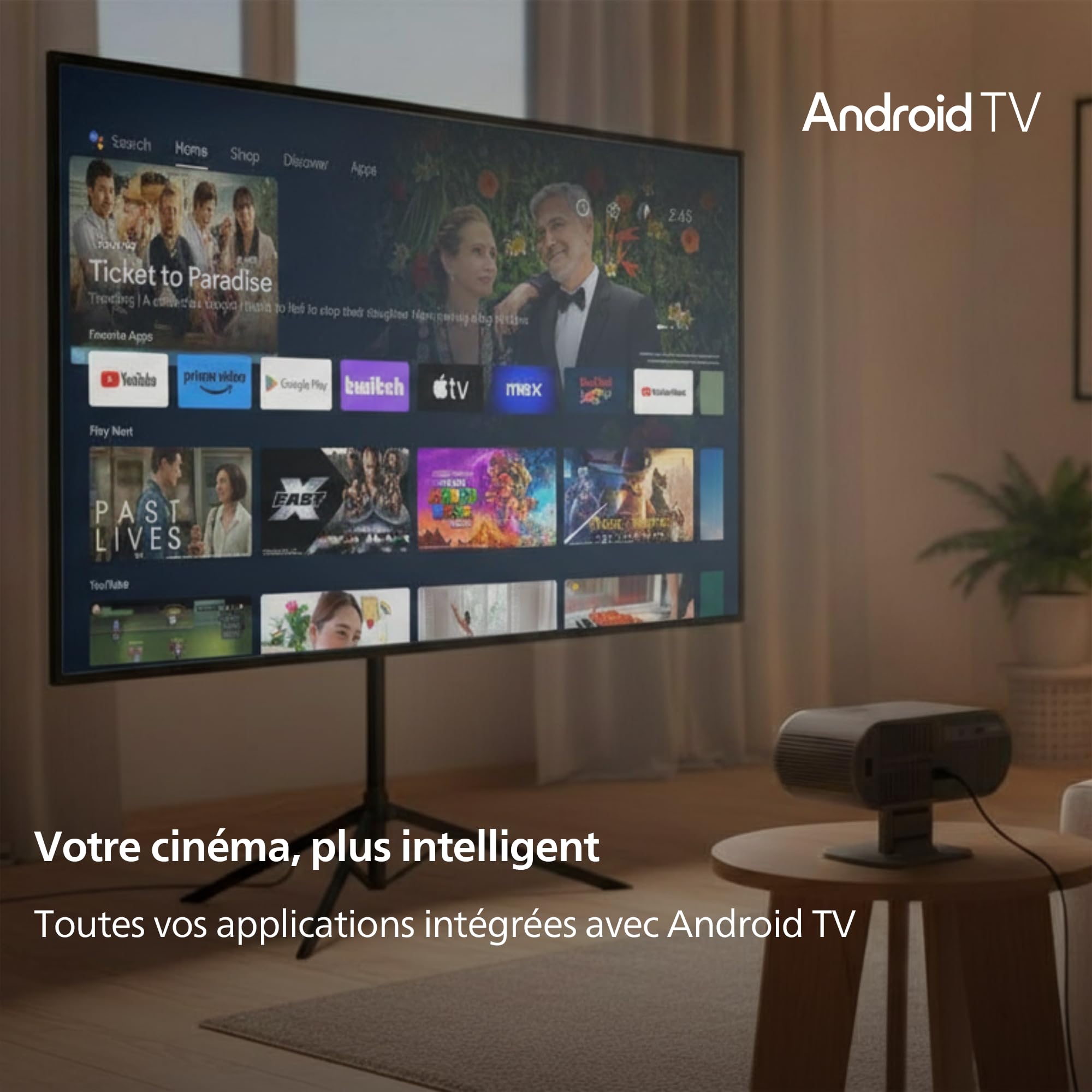 Philips, Neopix 160 Smart, Vidéoprojecteur Home cinéma, Full HD 1920 x 1080p, 250 Lumens Ainsi, Google TV, Source Lumineuse LED, Support Rotatif, Wi-FI 6, Son Stéréo 2x5 Watts, Noir.