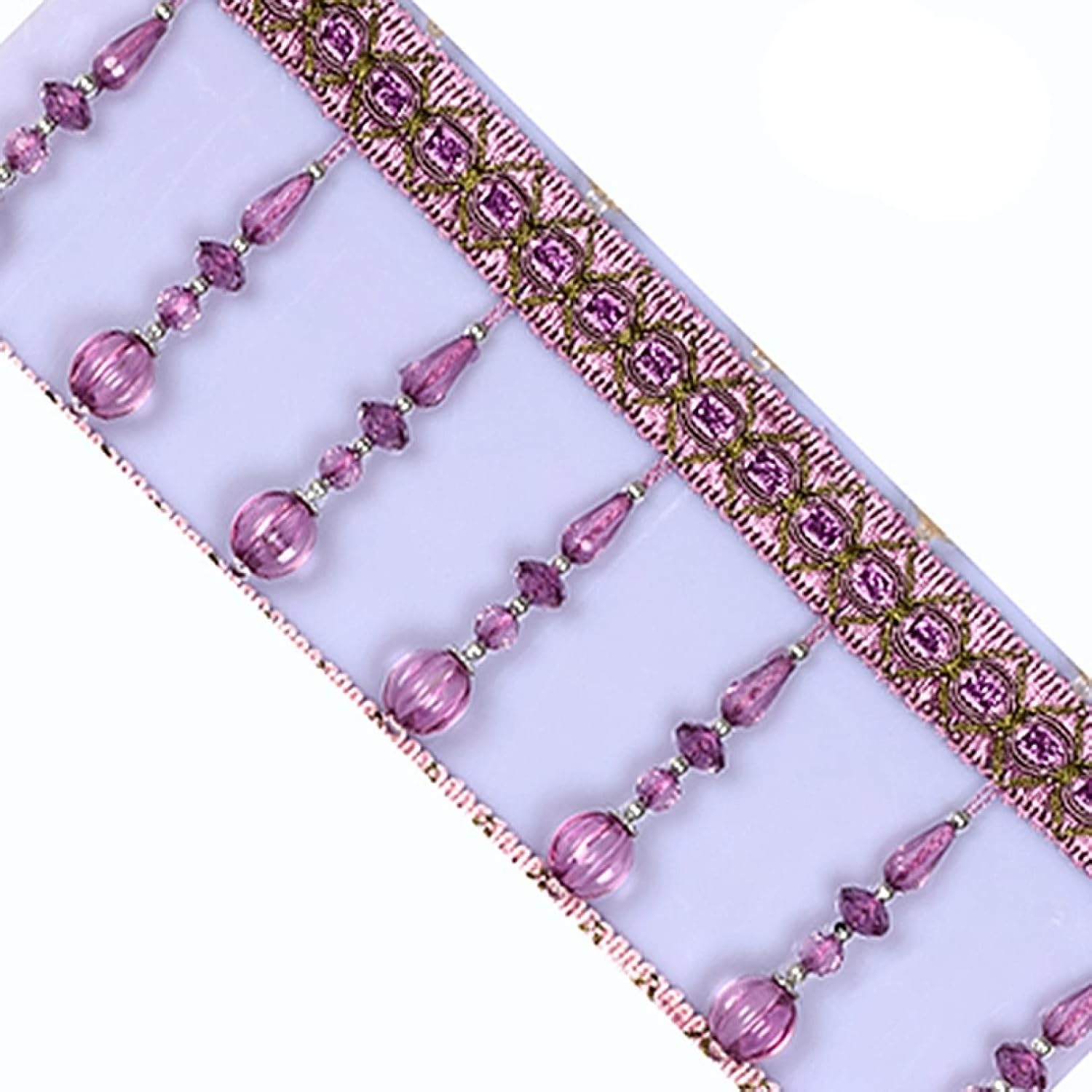 Curtain Tassels，Tassels for Sewing， 2 Meter Crystal Beads Fringe Trim Curtain Tassel Sewing Edging Pendant Lampshades Tablecloth Decorative Sewing Supplies(Khaki)