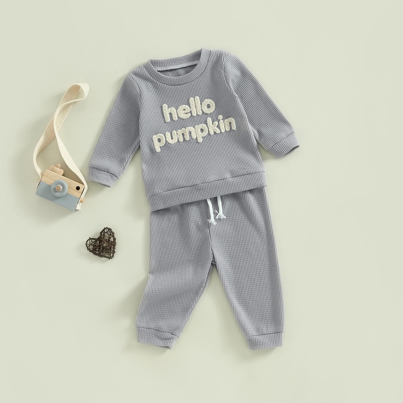 Ursobutegl Toddler Baby Boy Halloween Outfit Hello Pumpkin Sweatshirt Pullover Tops Pants Fall Winter Clothes Set(Hello Pumpkin-Gray, 12-18 Months)