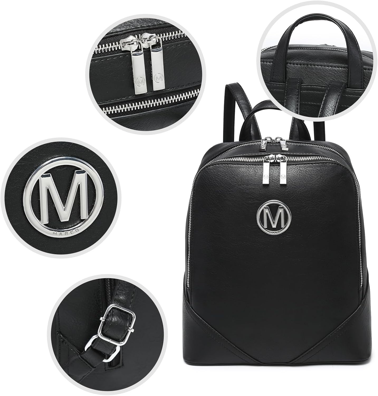 MKP Women Fashion Double Zipper Medium Backpack Purse PU Leather Ladies Travel Shoulder Bag Set 2Pcs - Image 3