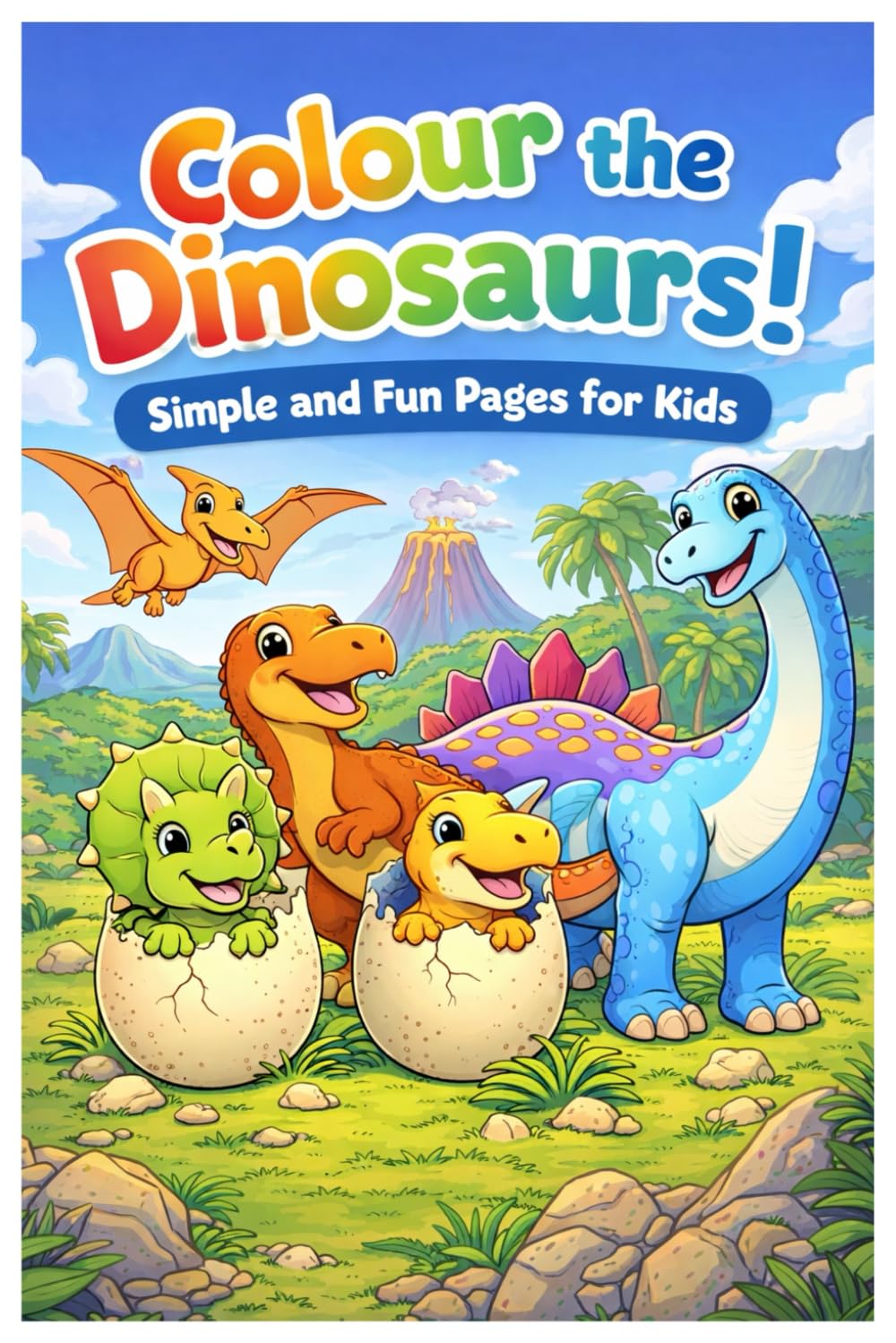 Colour the Dinosaurs! Simple and Fun Pages for Kids: Cute, Easy Dinosaur Colouring Pages for Kids Ages 3–6