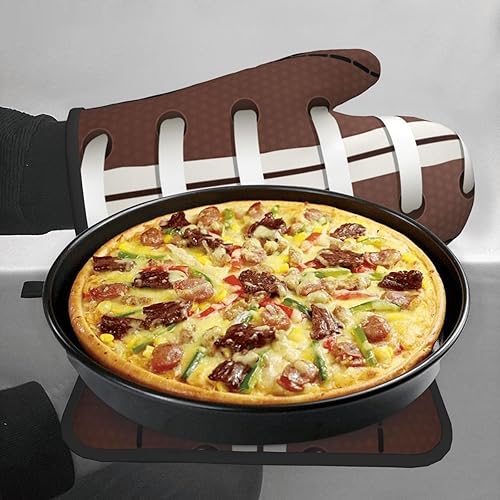 Miniatura 7 de Juego de guantes de horno y soportes para ollas de fútbol americano, almohadillas calientes, guantes resistentes al calor, guantes de horno para