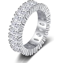 925 Silver Imitation Moissanite Wedding Band Shiny Full Diamond Cocktail Ring Round Perfect Cut Cubic Zirconia Promise Rings CZ Single Row Stackable Eternity Engagement Wedding Ring for Women 6