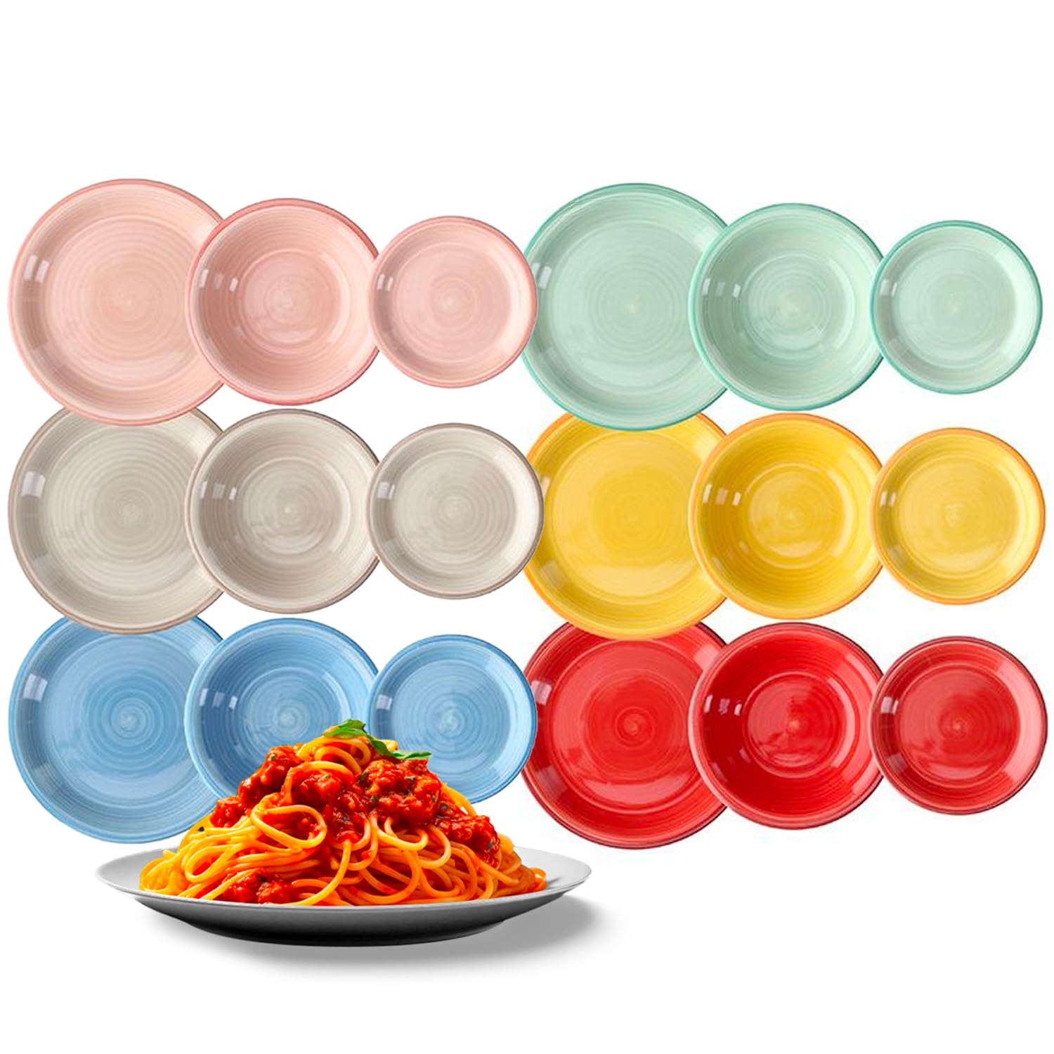 Wintem Servizi di Piatti 18 Pezzi in Porcellana Multicolore - Set Composto da Piatti Piani, Fondi e da Dessert Ideali per Ogni Occasione - Moderni e Resistenti Sono Lavabili in Lavastoviglie