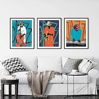 Crazystore Quadri su Tela 3 x 40x60 cm Senza Cornice Graffiti Astratti Musica Poster Stampe Jazz Moderne Regalo per Musicista Immagini a Parete per Arredamento Soggiorno