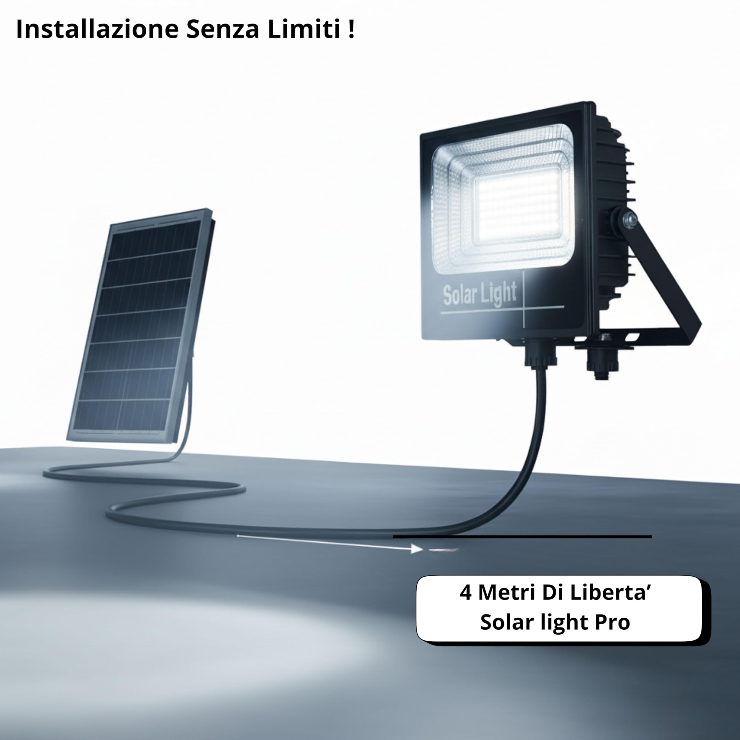 YASTA Faro LED Solare da Esterno 800W PRO Luce Fredda con Telecomando | Batteria a lunga durata, display integrato, sensore crepuscolare automatico, impermeabile IP67 per giardino e strade