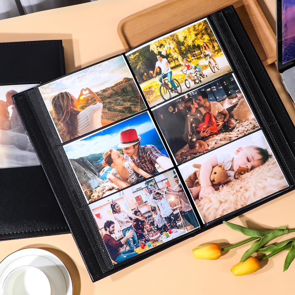 Lederen fotoalbum, 4x6 voor 300 foto's, met schrijfruimte van 40