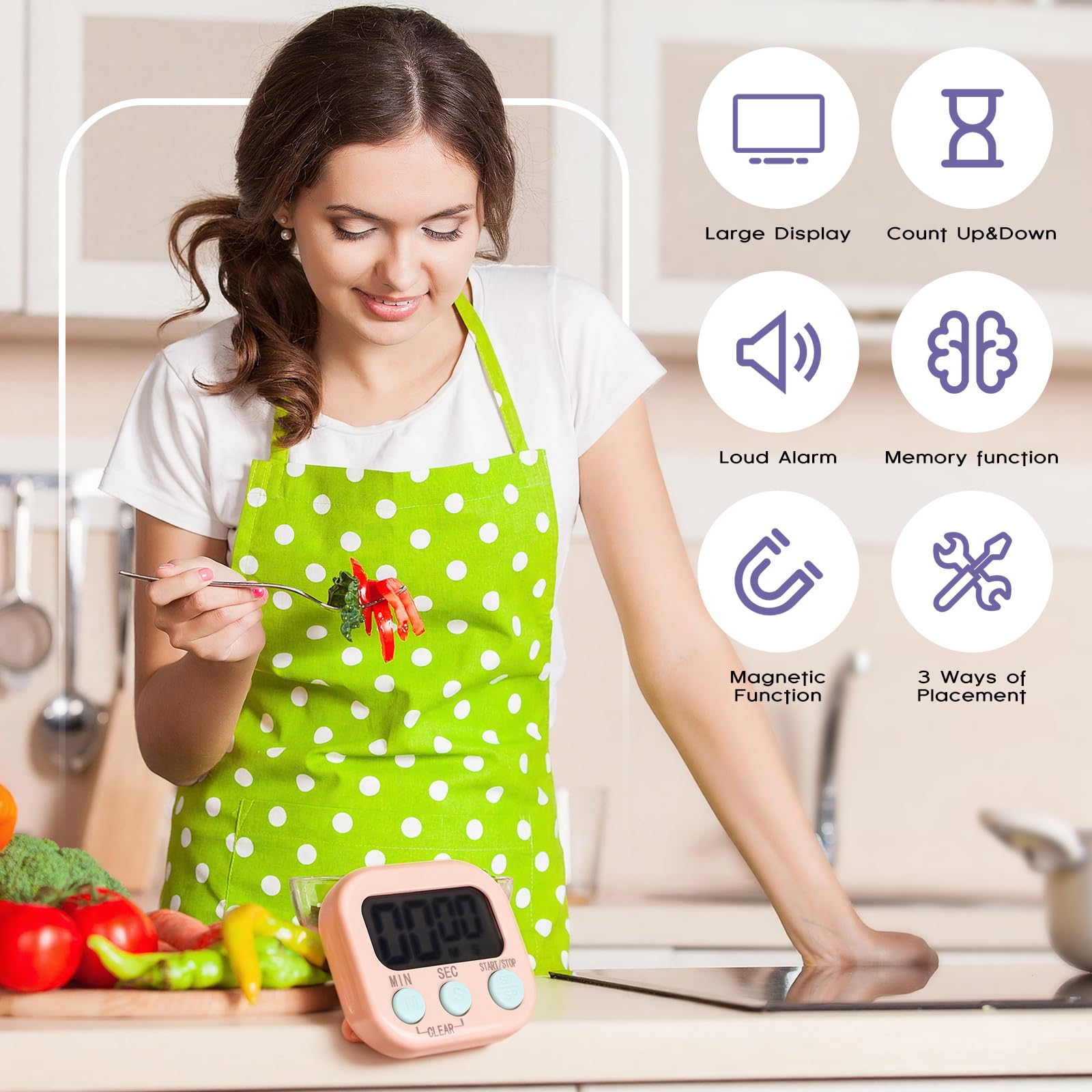 Weewooday Temporizador magnético digital de cocina, 24 unidades, interruptor de encendido/apagado a granel, cuenta regresiva de minutos y segundos, alarma fuerte para hacer ejercicio, cocinar y