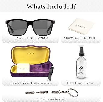 Gucci GG0746SA Lettering Logo Rectangular -Shaped Non-Polarized Sunglasses for Men Includes Luxury Eyewear Kit Black Frame with Gray Lens