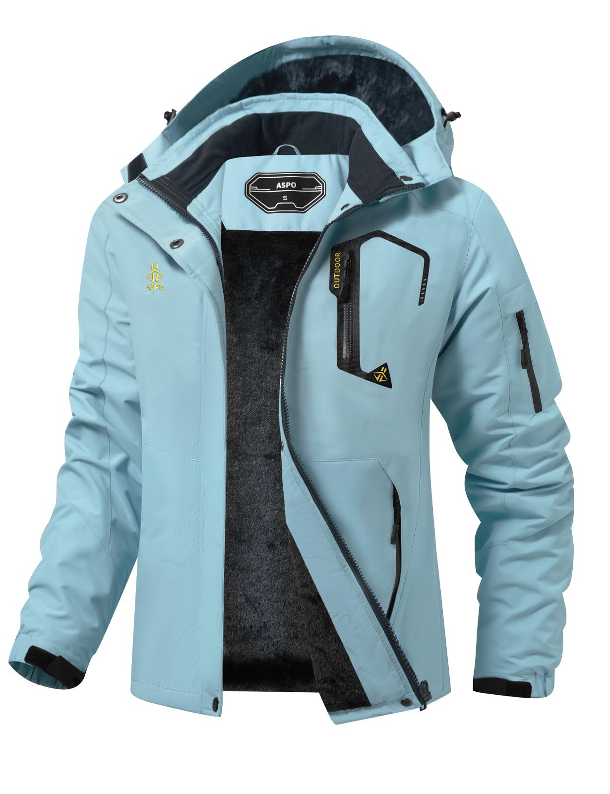 Photo 1 of ASPO Women's Ski Jacket Waterproof Winter Jacket Insulated Warm Fleece Lined Windproof Snow Coats with Hood Snowboarding Light Blue XL