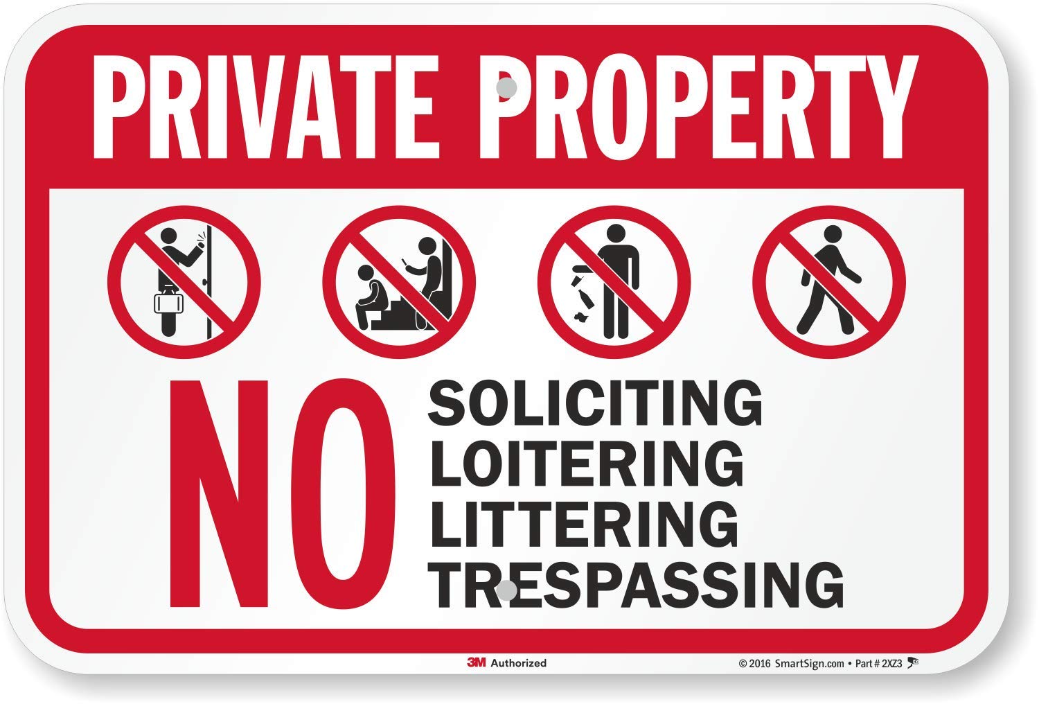 SmartSign - K2-0449-EG-12x18 “Private Property - No Soliciting, Loitering