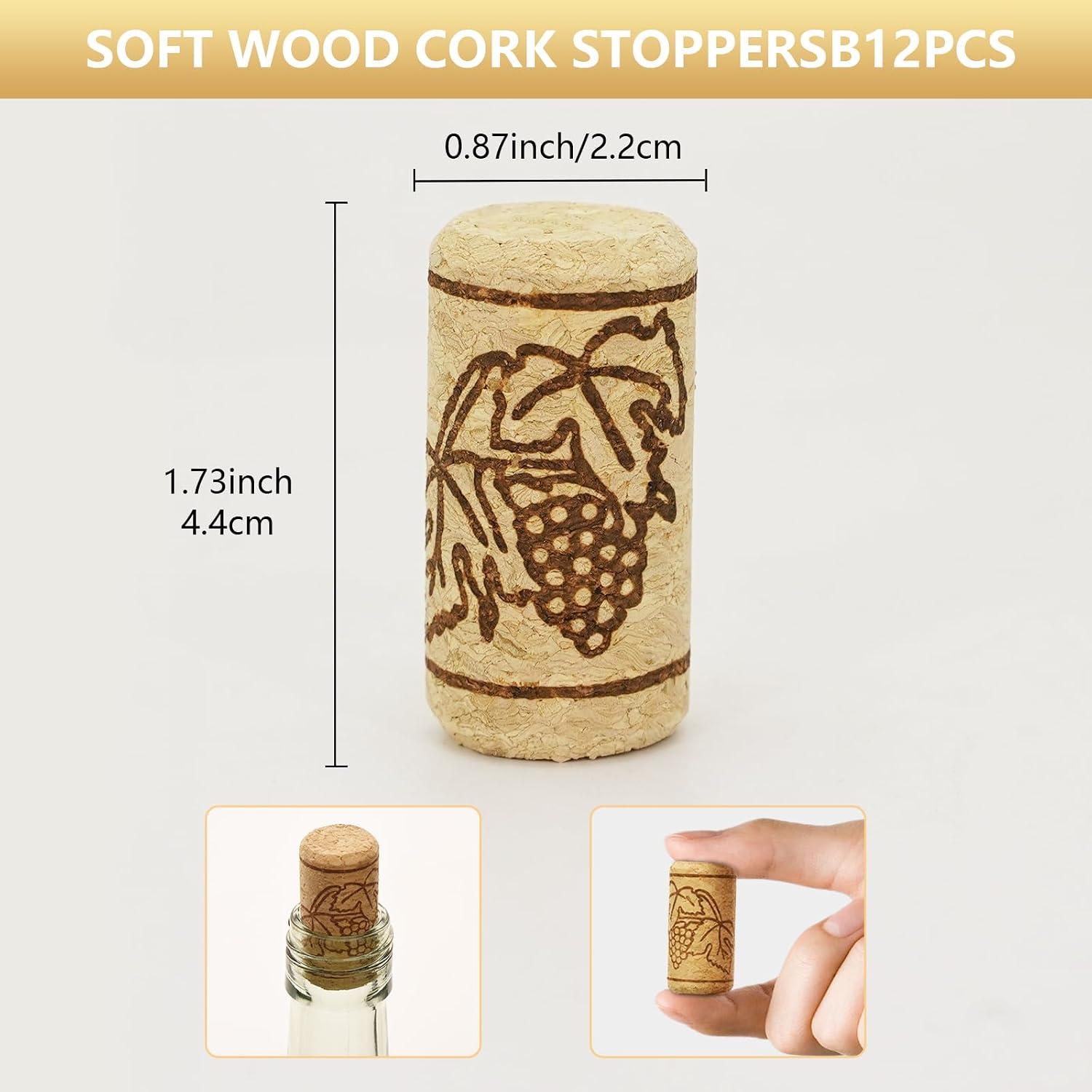 12PCS Wine Bottle Corks Stoppers Seal Wine Bottles for Freshness and Craft Projects，best for homemade wine and DIY arts. (1.73" x 0.87" (44 mm x 22 mm))