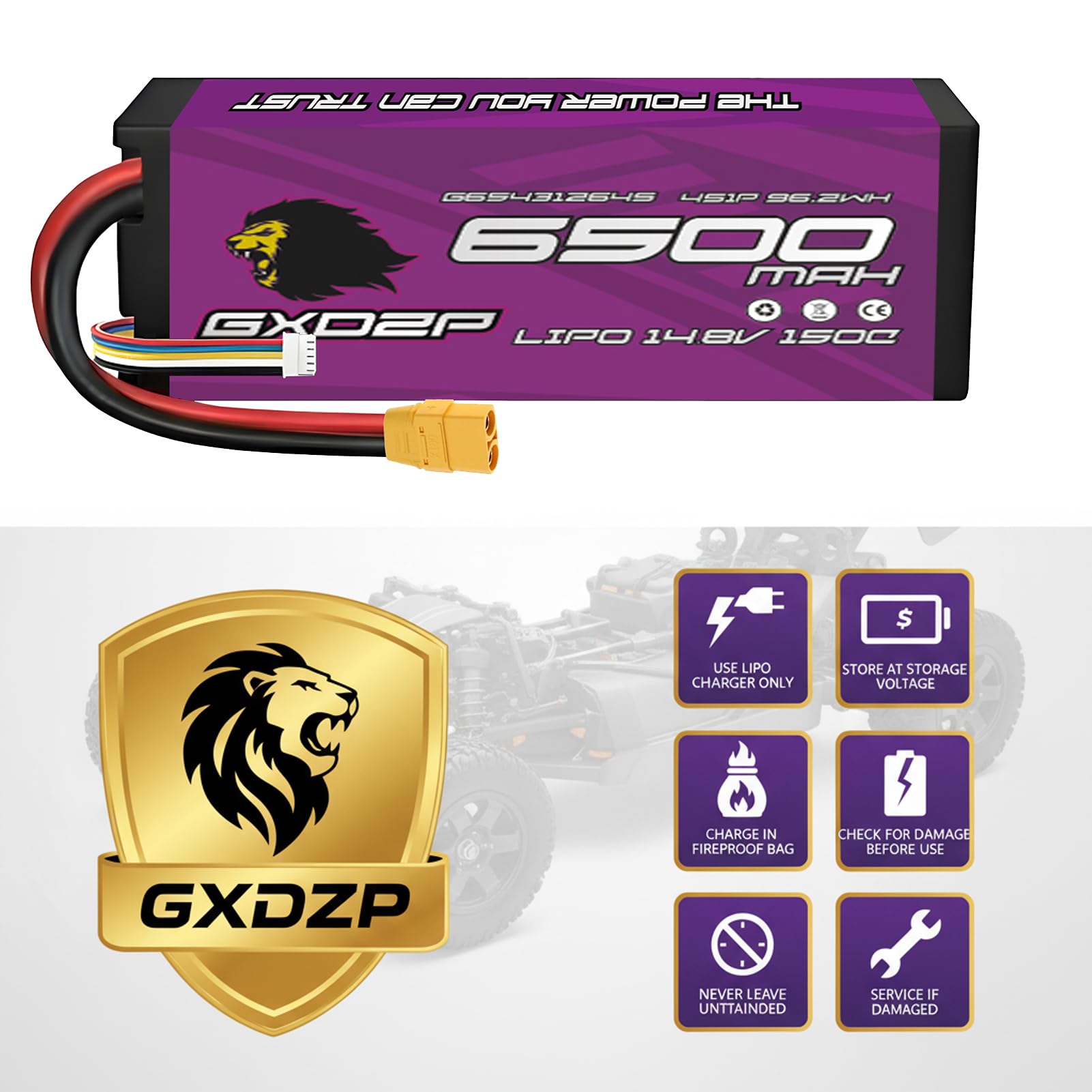 4S LiPo Akku 6500mAh 14,8V 150C Hardcase XT90 Stecker Hochleistungs RC Batterie für Auto LKW Buggy Flugzeug 1/10 1/8 Scale Modellbau 2 Pack HV