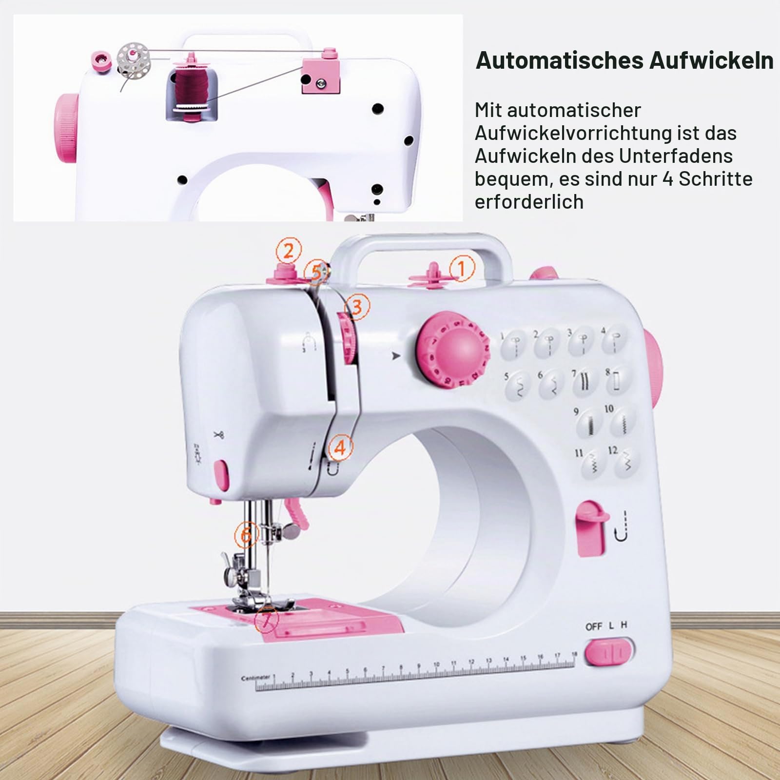 Einfache Nähmaschinen, 12-Stich-Multifunktions Nähmaschine Doppellinien Haushalts Nähmaschine Overlock Nähmaschine mit zwei Geschwindigkeiten für Kinder und Anfänger