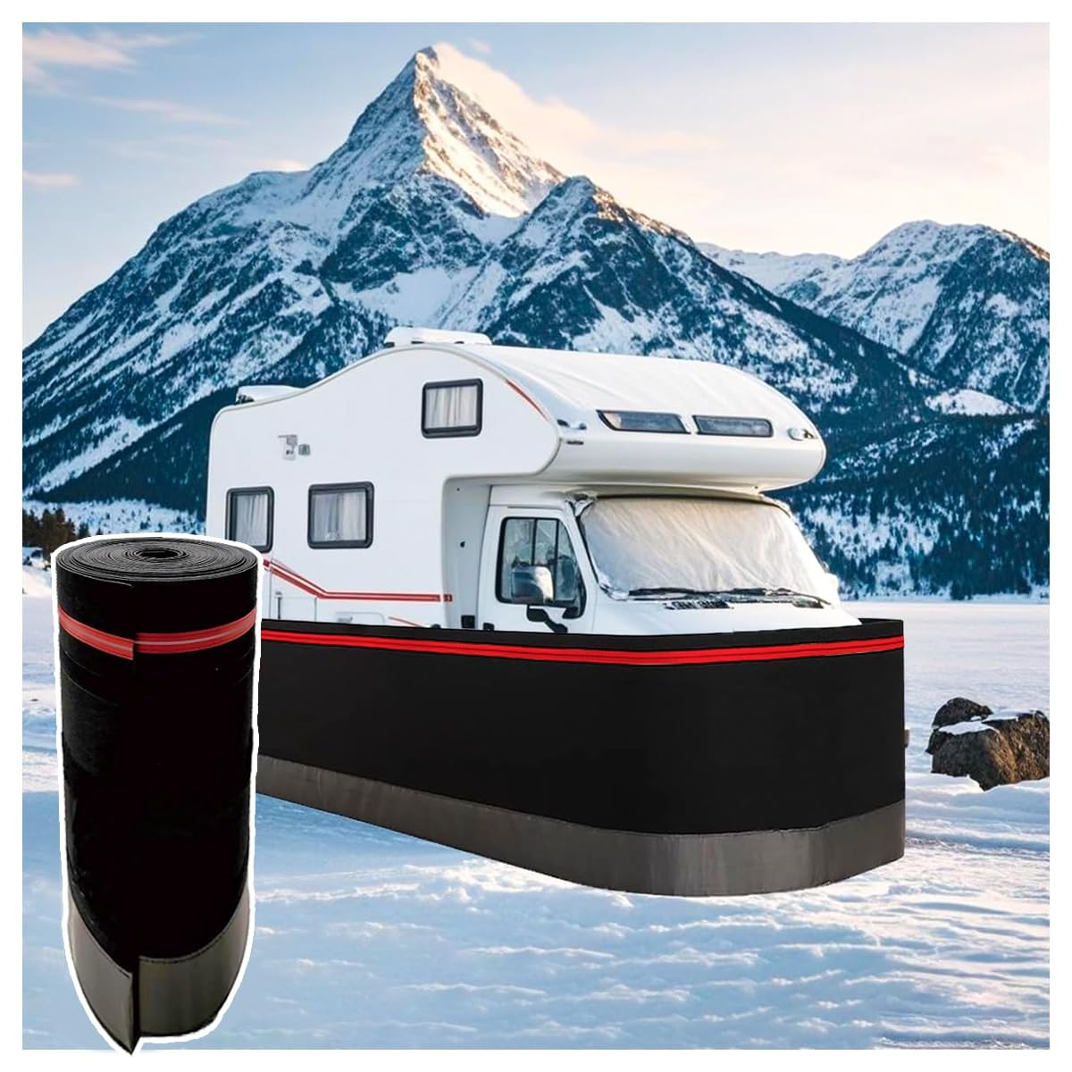 Jupe de caravane pour camping hivernal en haute montagne